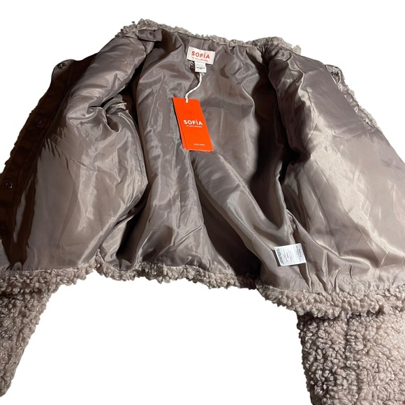 Sofia Jeans by Sofia Vergara Faux Shearling Jacket Taupe Mauve small - Picture 7 of 7